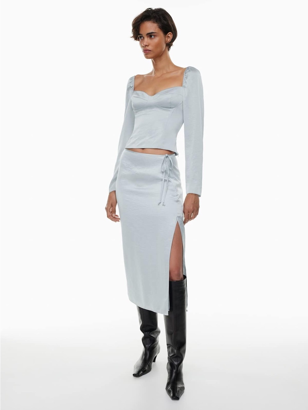 Aritzia Wilfred Elixir Blue Satin Midi Skirt Size 2 Women’s - Picture 2 of 9